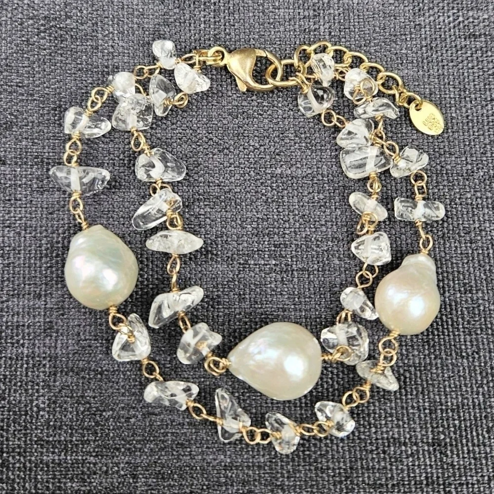 Freshwater Pearl Sterling Bracelet Quartz Gold Plated Double Strand Lucoral 7